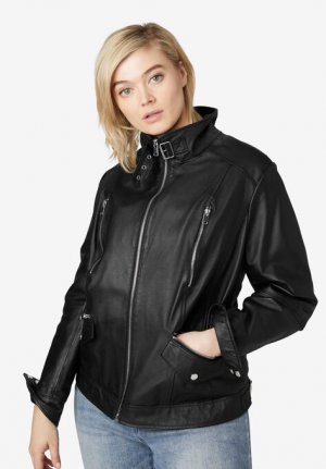 Zip Front Leather Jacket - ellos