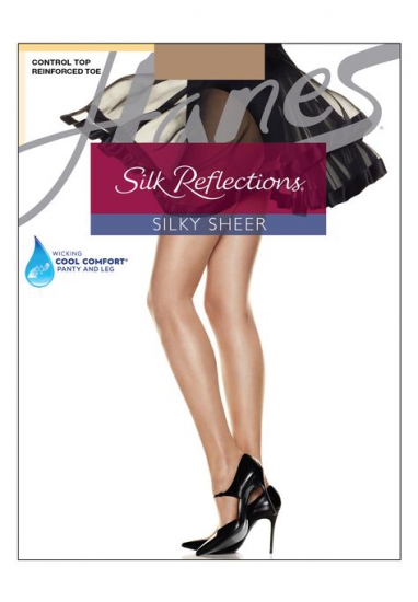 Silk Reflections Control Top Reinforced Toe Pantyhose - Hanes - Click Image to Close