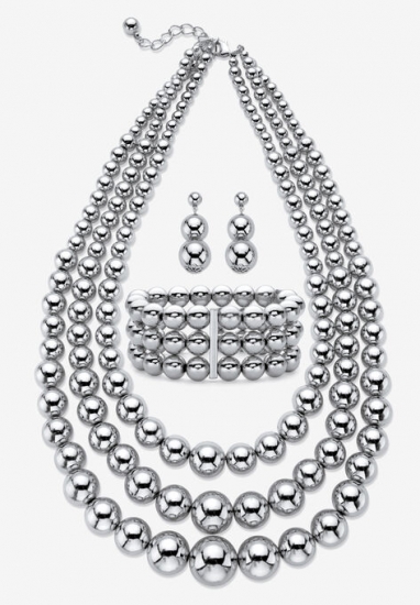 Silver Tone Necklace Set - PalmBeach Jewelry - Click Image to Close