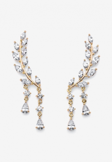 Goldtone Marquise Cut Ear Climber Drop Earrings Cubic Zirconia (3 cttw TDW) - PalmBeach Jewelry - Click Image to Close