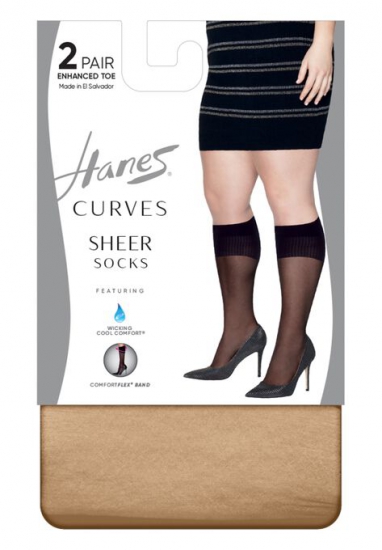 Curves Sheer Socks 2-Pack - Hanes - Click Image to Close