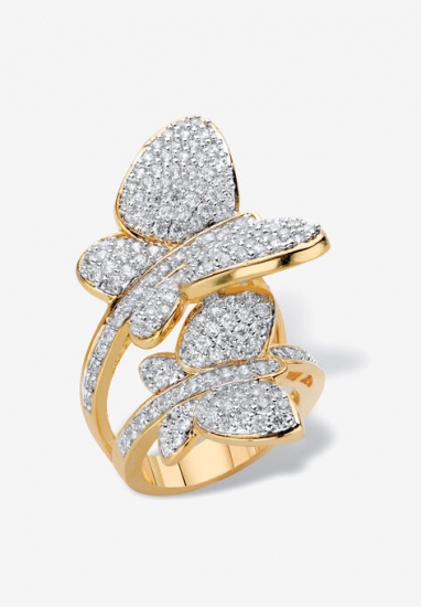 Yellow Gold Plated Cubic Zirconia Butterfly Wraparound Ring - PalmBeach Jewelry - Click Image to Close