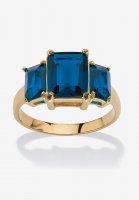 Yellow Gold-Plated Simulated Emerald Cut Birthstone Ring - PalmBeach Jewelry
