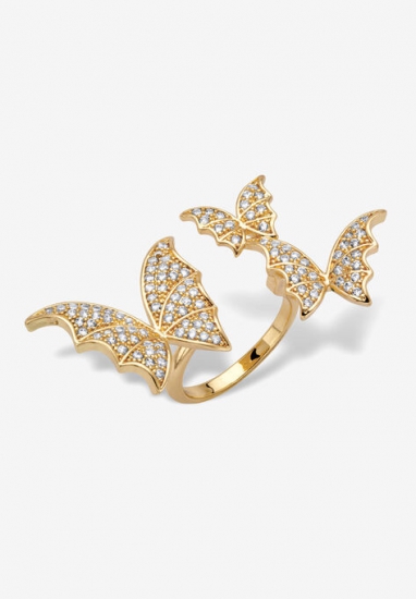 Goldtone Round Crystal Adjustable Butterfly Ring - PalmBeach Jewelry - Click Image to Close