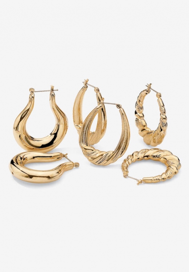 Goldtone Smooth and Textured 3 Piece Set Hoop Earrings (33mm) - PalmBeach Jewelry - Click Image to Close