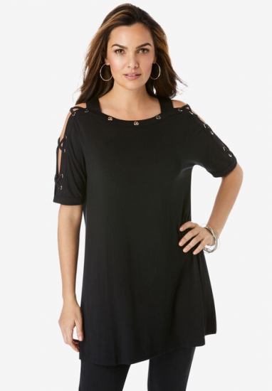 Grommet-Detailed Ultra Femme Tunic - Roaman's - Click Image to Close