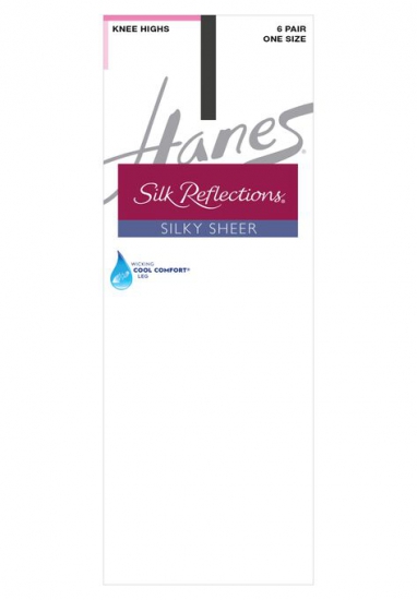 Silk Reflections Knee Highs, Reinforced Toe 6-Pack - Hanes - Click Image to Close