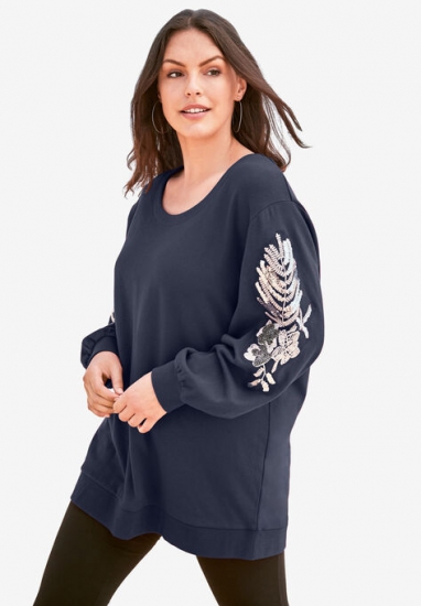 Embellished Sweatshirt Tunic - Roaman's - Click Image to Close