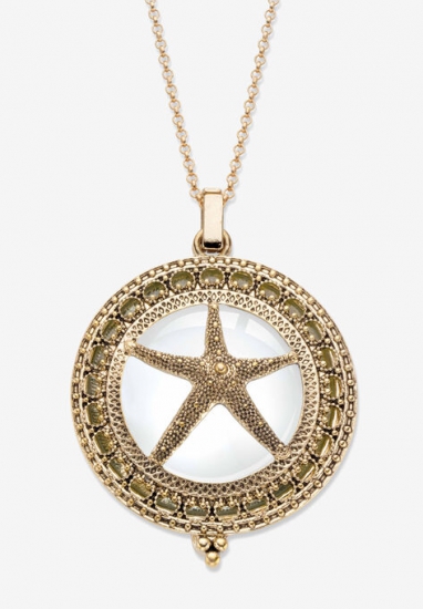 Goldtone Antiqued Starfish Magnifier Pendant with 32\ - PalmBeach Jewelry - Click Image to Close